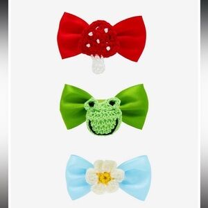 Mushroom Frog Flower Crochet Hair Bow Set, NWT